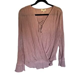 Umgee V-Neck Surplice Long Sleeve Babydoll Blouse Pink Women's Size: Large